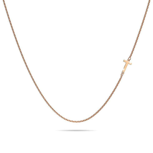 Bold Alphabet Letter Initial Charm Necklace in Rose Gold Tone
